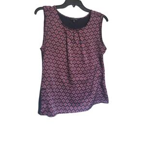 The Limited Women Navy Blue Red Geometric Sleeveless Career Blouse Medium Modern